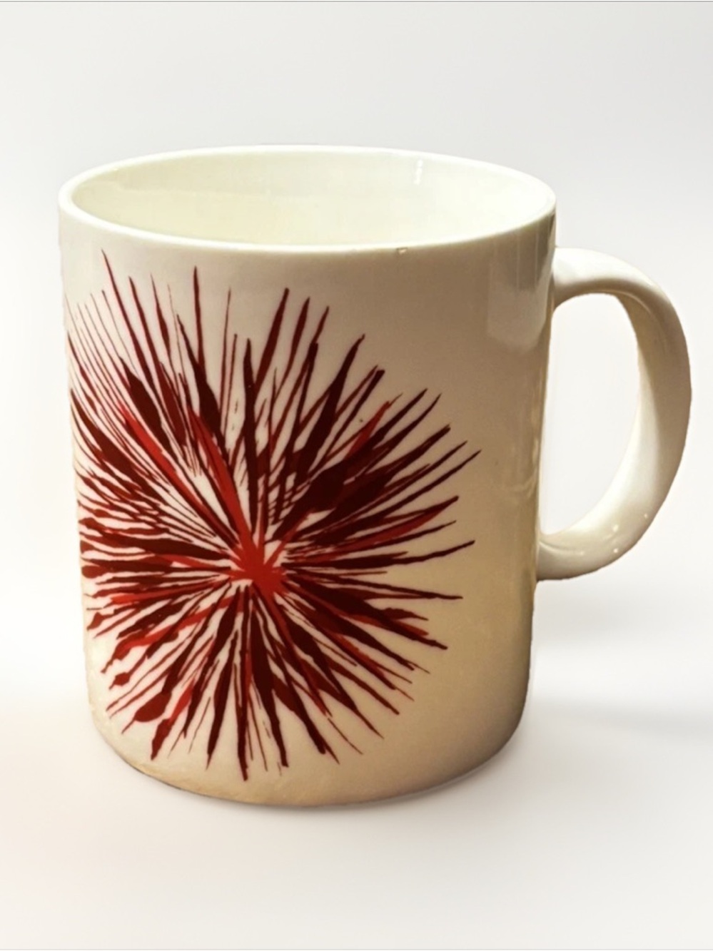 Starbucks 2014 White Mug Red Starburst Graphic 12oz Coffee Cup